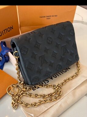 Louis Vuitton Black Monogram Embossed Leather Shoulder Bag with Gold Chain